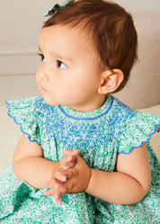 Adelaide Floral Hand Smocked Sleeveless Dress With Bloomers in Green (3mths-3yrs) DRESSES from Pepa London US