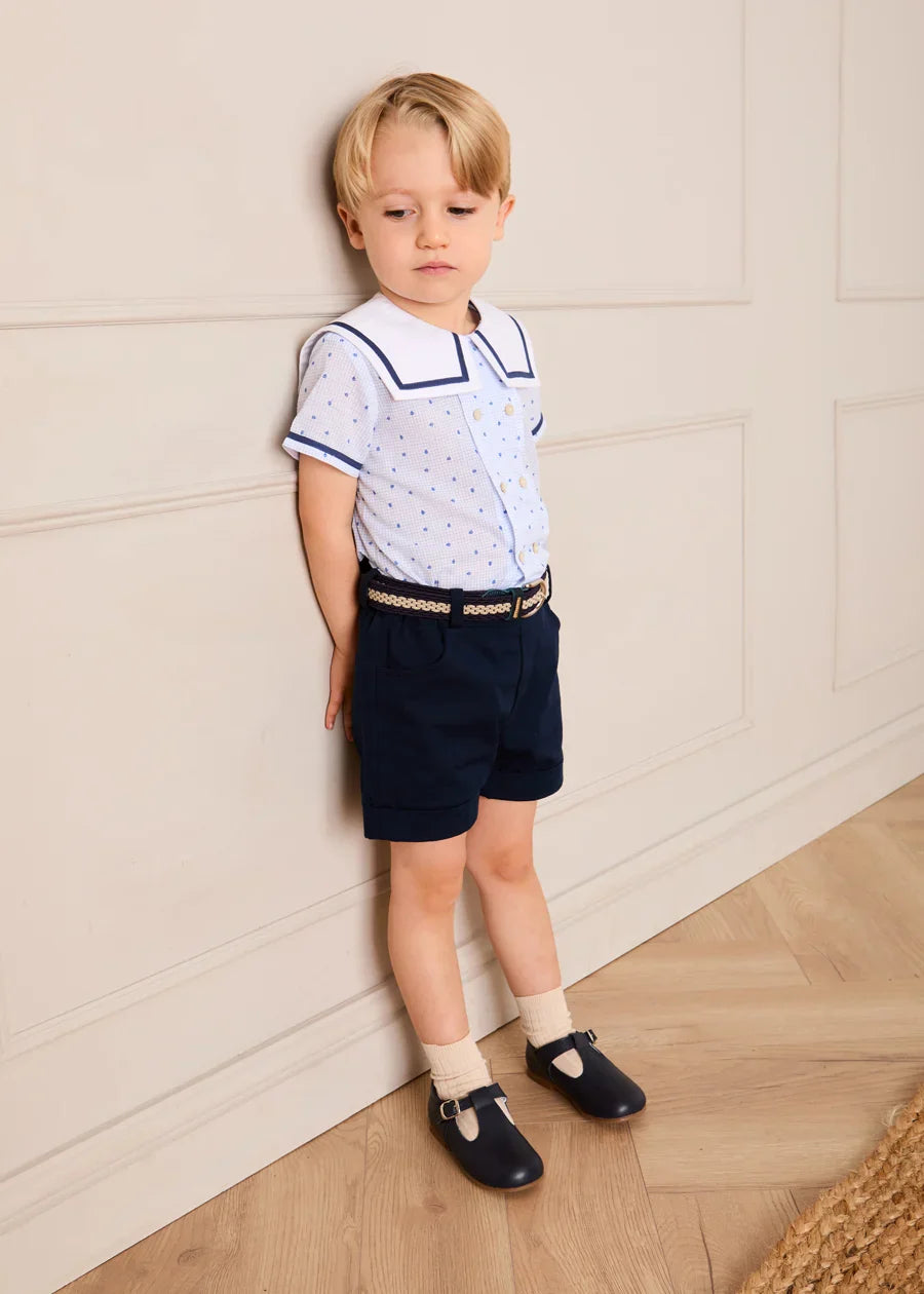 Noah Check Mariner Collar Double Breasted Shirt in Blue (18mths-6yrs) SHIRTS from Pepa London US
