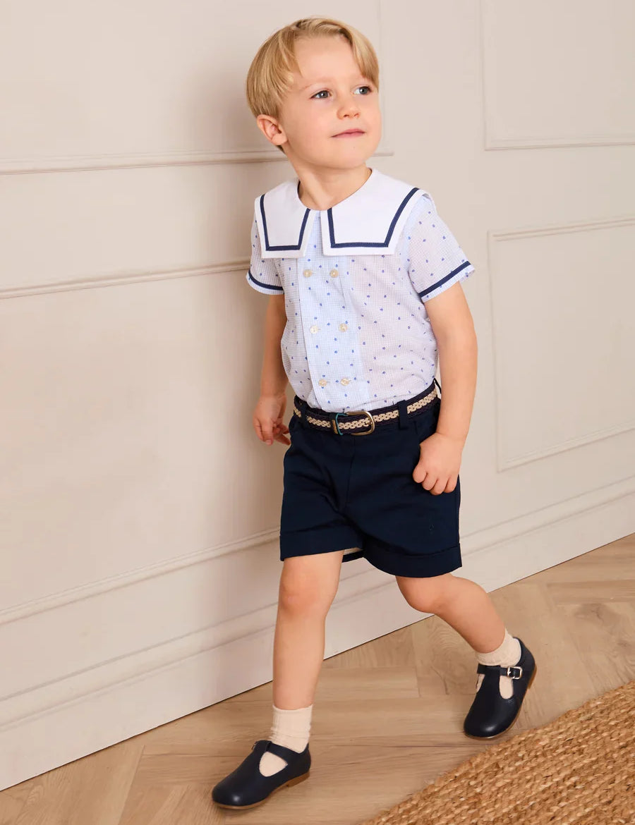Noah Check Mariner Collar Double Breasted Shirt in Blue (18mths-6yrs) SHIRTS from Pepa London US