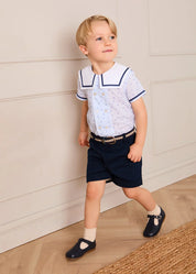 Noah Check Mariner Collar Double Breasted Shirt in Blue (18mths-6yrs) SHIRTS from Pepa London US