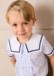 Noah Check Mariner Collar Double Breasted Shirt in Blue (18mths-6yrs) SHIRTS from Pepa London US