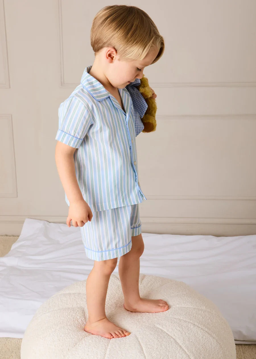 Winston Stripe Light Weight Short Sleeve Pyjamas in Green (18mths- 10yrs) NIGHTWEAR from Pepa London US