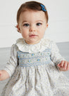 Floral Print Hand Smocked Dress & Bloomers In Blue (6mths-3yrs) Dresses  from Pepa London US