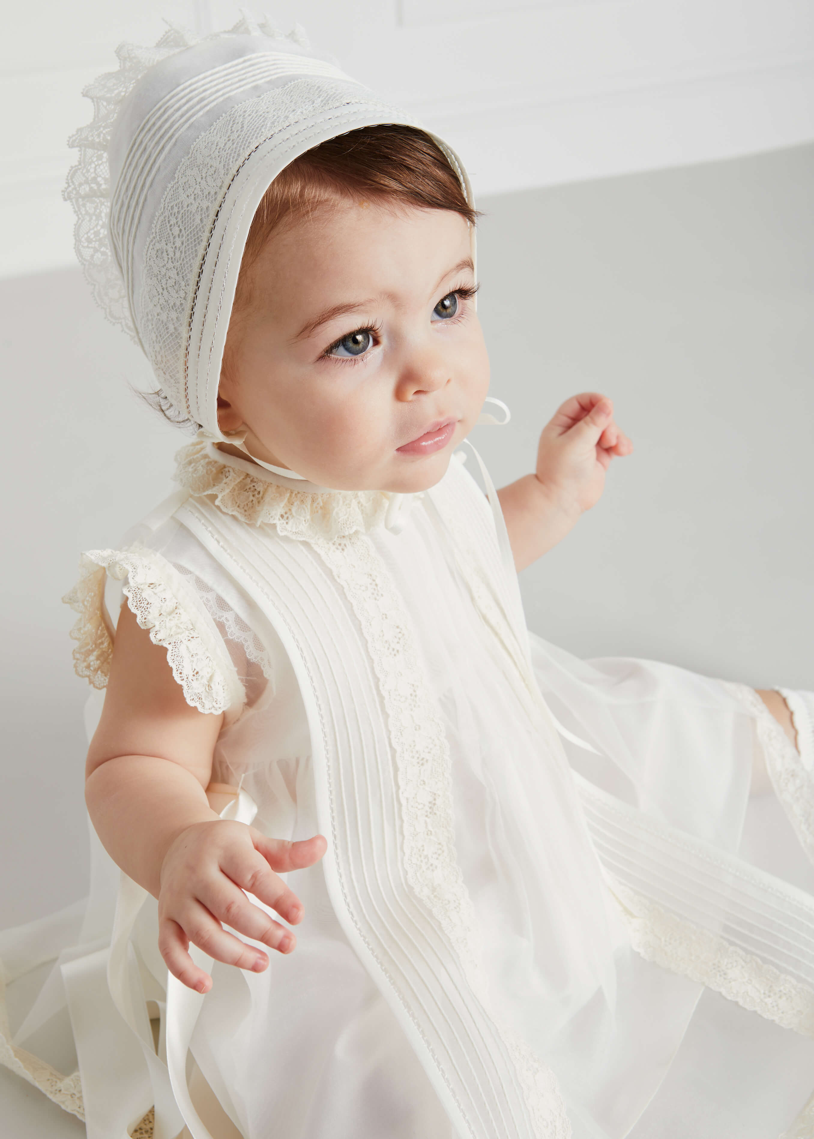 Lace Trim Fine Pleated Dress in Ivory (3mths-5yrs) Dresses from Pepa London US