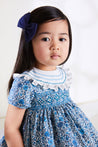 Botanical Print Hand Smocked Dress in French Blue (12mths-10yrs) Dresses  from Pepa London US