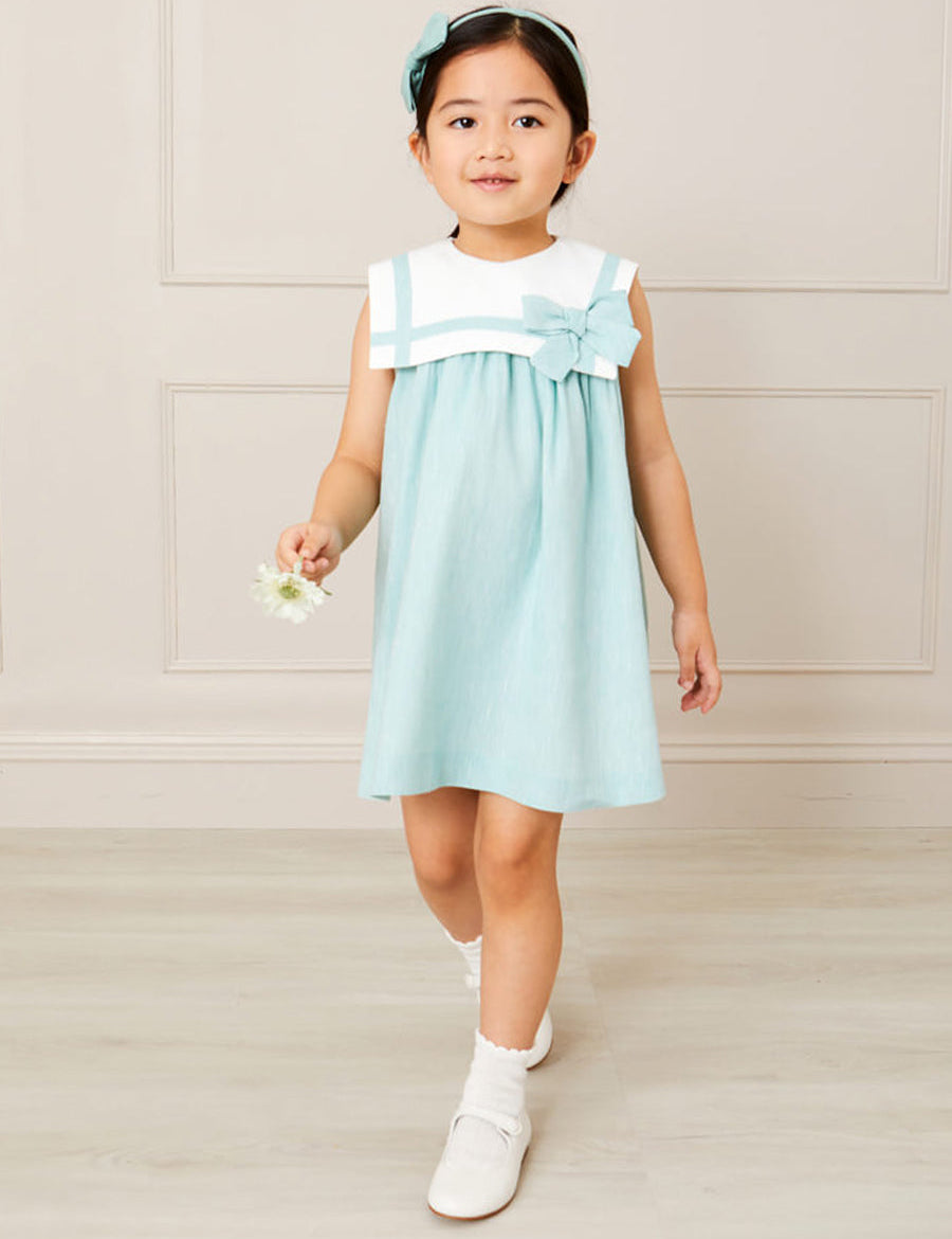 Sleeveless Trapeze Dress With Bow Detail in Green (12mths-10yrs) Dresses from Pepa London US