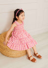 Check Smocked Strappy Dress in Coral (2-10yrs) Dresses  from Pepa London US