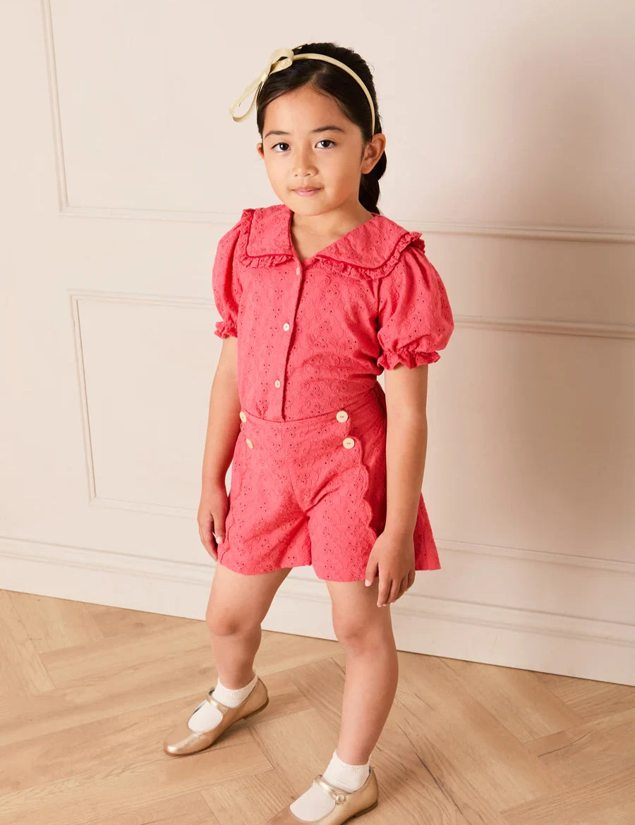 Broderie Anglaise Mariner Collar Blouse in Strawberry (4-12yrs) BLOUSES from Pepa London US