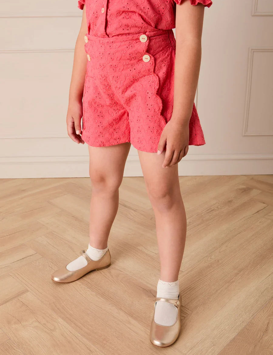 Broderie Anglaise High Waisted Shorts in Strawberry (4-12yrs) SHORTS from Pepa London US