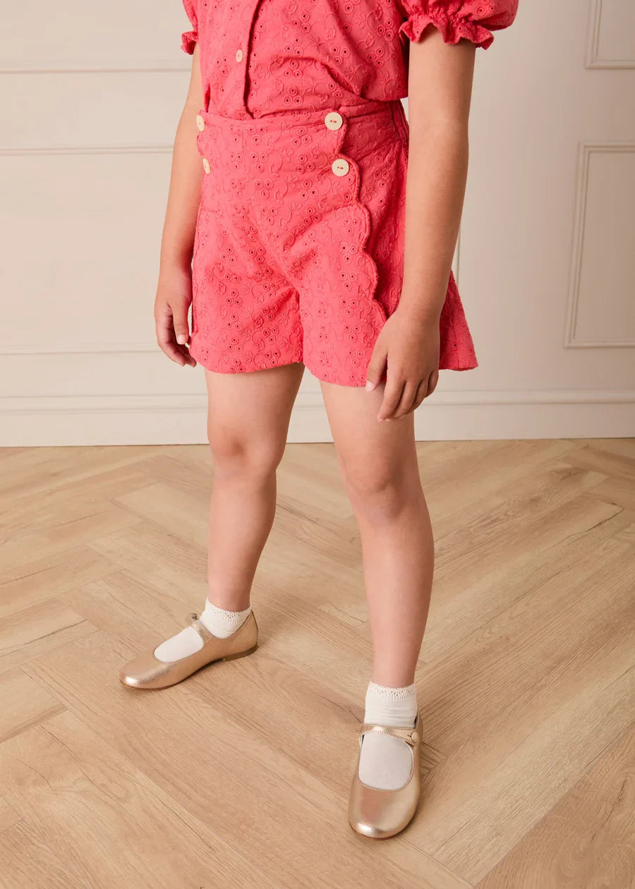Broderie Anglaise High Waisted Shorts in Strawberry (4-12yrs) SHORTS from Pepa London US