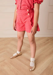 Broderie Anglaise High Waisted Shorts in Strawberry (4-12yrs) SHORTS from Pepa London US