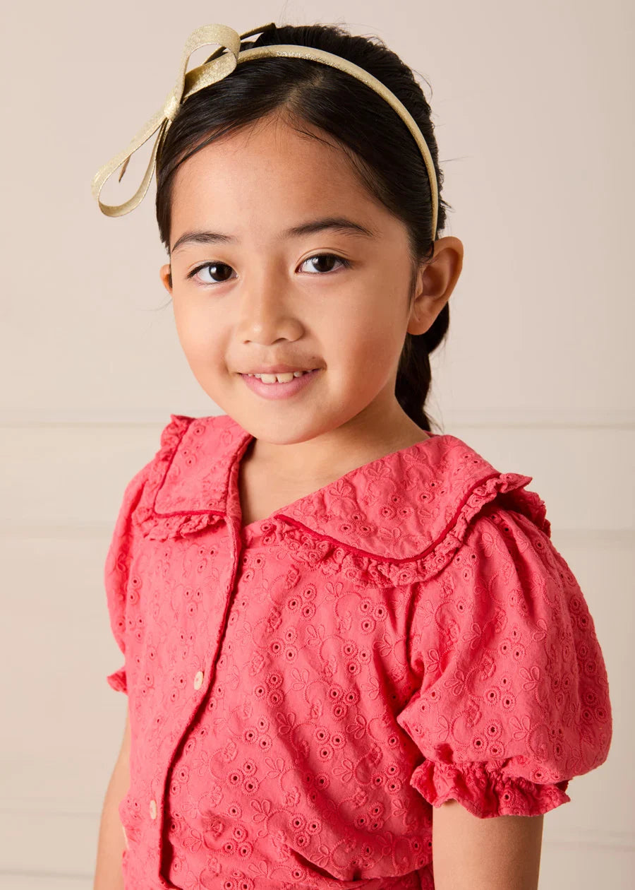 Broderie Anglaise Mariner Collar Blouse in Strawberry (4-12yrs) BLOUSES from Pepa London US