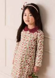 Daphne Floral Long Sleeve Velvet Collar Dress in Burgundy (18mths-10yrs) Dresses from Pepa London US