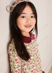 Daphne Floral Long Sleeve Velvet Collar Dress in Burgundy (18mths-10yrs) Dresses from Pepa London US