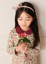 Daphne Floral Long Sleeve Velvet Collar Dress in Burgundy (18mths-10yrs) Dresses from Pepa London US