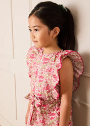 Margret Floral Ruffle Detail Playsuit in Pink (4-12yrs) SHORTS from Pepa London US