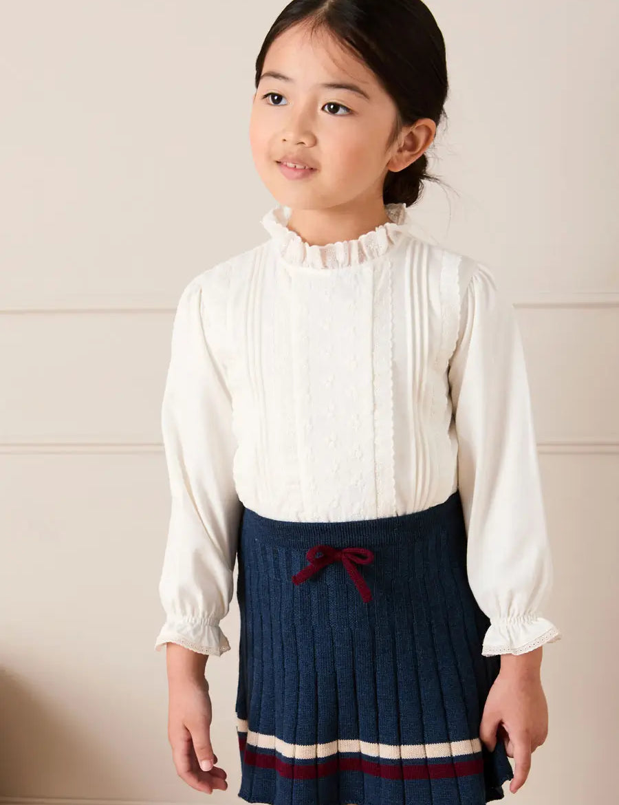 Pleated Bow Detail Striped Trim Skirt in Navy (2-10yrs) Skirts from Pepa London US