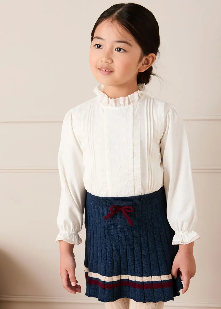 Pleated Bow Detail Striped Trim Skirt in Navy (2-10yrs) Skirts from Pepa London US