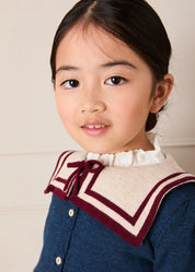 Mariner Collar Jacquard Boat Embroidered Detail Cardigan in Navy (3-10yrs) Knitwear from Pepa London US