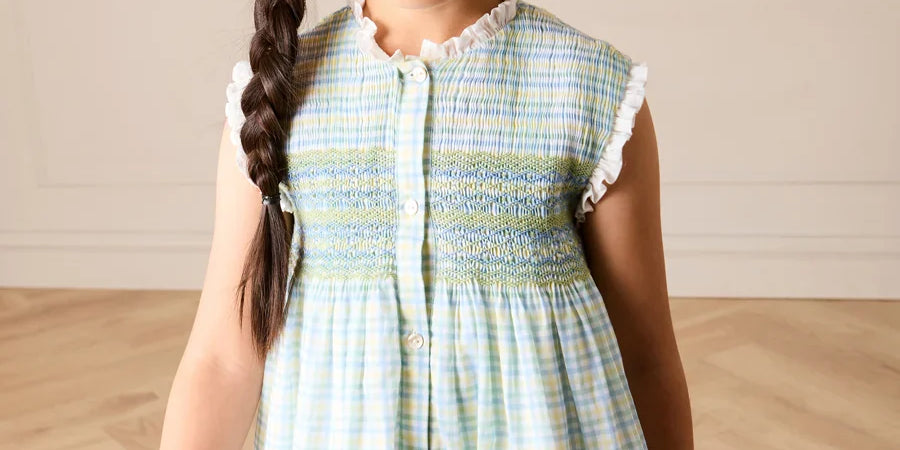 Pip Check Smocked Sleeveless Dress in Green (12mths- 10yrs) DRESSES from Pepa London US