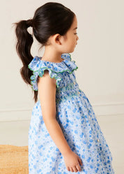Olivia Floral Smocked Ruffle Collar Sleeveless Dress in Blue (12mths-10yrs) DRESSES from Pepa London US