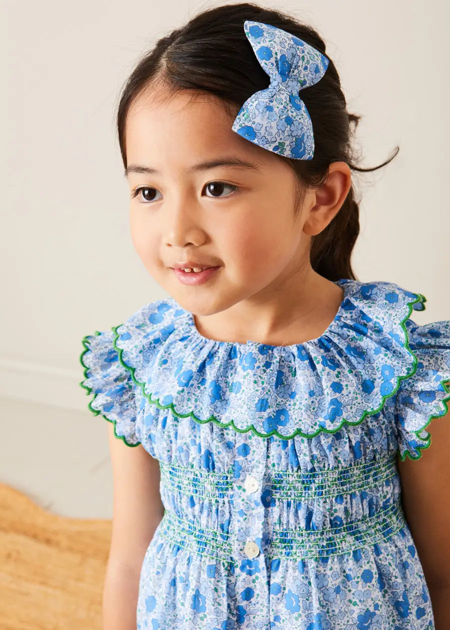 Olivia Floral Smocked Ruffle Collar Sleeveless Dress in Blue (12mths-10yrs) DRESSES from Pepa London US