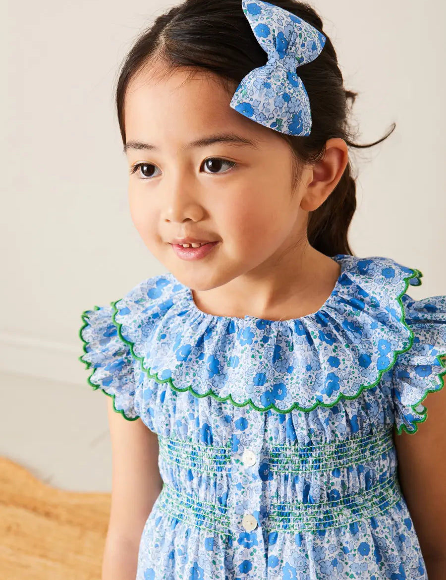Olivia Floral Medium Bow Hair Clip in Blue HAIR ACCESSORIES from Pepa London US