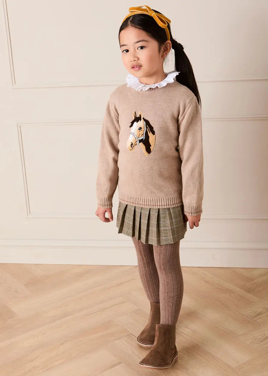 Horse Embroidered Button Detail Jumper in Beige (18mths-10yrs) Knitwear from Pepa London US