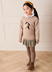 Horse Embroidered Button Detail Jumper in Beige (18mths-10yrs) Knitwear from Pepa London US