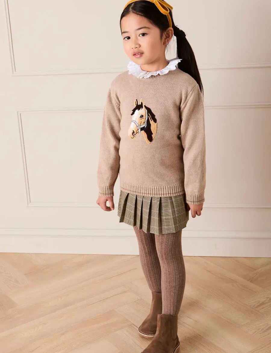 Wilton Check Pleated Skirt in Beige (4-12yrs) Skirts from Pepa London US