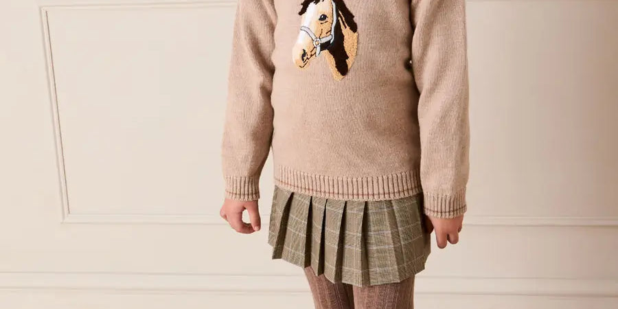 Wilton Check Pleated Skirt in Beige (4-12yrs) Skirts from Pepa London US