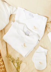 Newborn All-In-One With Rocking Horse Embroidery In Beige (1-6mths) Tops & Bodysuits from Pepa London US
