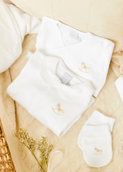 Newborn Mittens with Rocking Horse Embroidery Beige (1-3mths) Accessories from Pepa London US