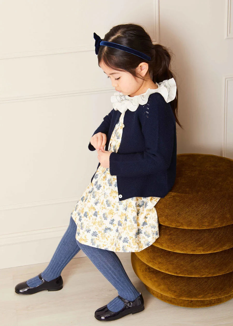 Eliza Floral Hand Smocked Long Sleeve Dress in Beige (2-10yrs) Dresses from Pepa London US