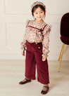 Corduroy Wide Leg Gold Button Trousers in Burgundy (4-10yrs) Trousers  from Pepa London US