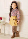 Herringbone Pleated Leather Buckled Kilt in Mustard (2-10yrs) Skirts  from Pepa London US