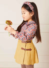 Herringbone Pleated Leather Buckled Kilt in Mustard (2-10yrs) Skirts  from Pepa London US