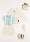 Nautical Boat Embroidery Polo Collar Cardigan in Cream (12mths-4yrs) Knitwear  from Pepa London US