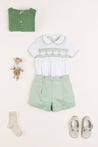 Handsmocked Peter Pan Collar Short Sleeve Two Piece Set in Green (18mths-6yrs) Two Piece Set  from Pepa London US