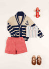 Anchor Motif Striped Cable Knit Cardigan in Navy (2-10yrs) Knitwear  from Pepa London US