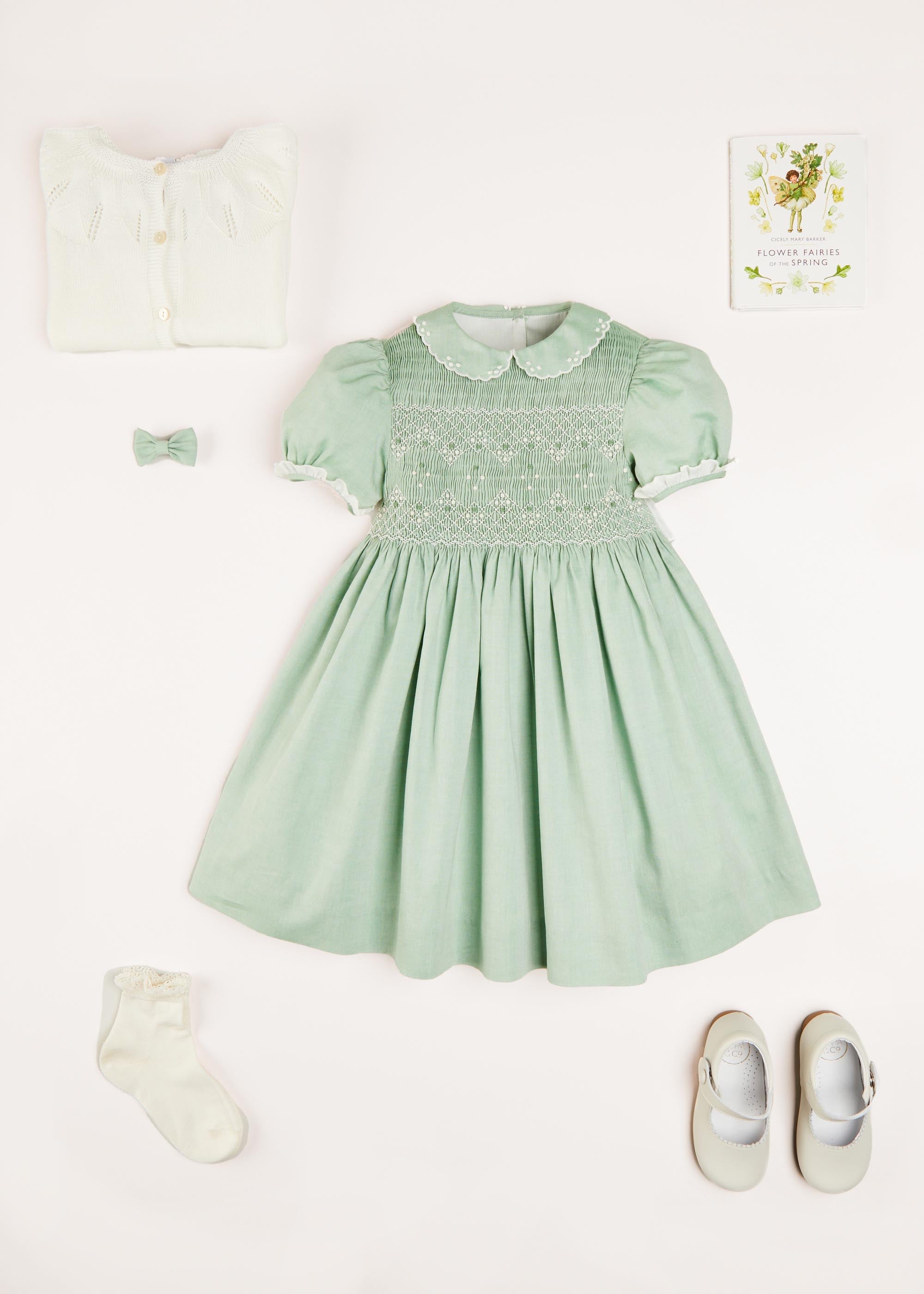 Hand Smocked Peter Pan Collar Dress in Green – Pepa London – Pepa