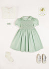 Handsmocked Peter Pan Collar Short Sleeve Dress in Green (12mths-10yrs) Dresses  from Pepa London US