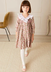 Daphne Floral Hand Smocked Double Breasted Dress in Pink (18mths-10yrs) Dresses from Pepa London US