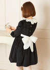 Velvet Smocked Lace Collar Long Sleeve Dress in Black (2-10yrs) Dresses  from Pepa London US