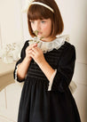 Velvet Smocked Lace Collar Long Sleeve Dress in Black (2-10yrs) Dresses  from Pepa London US