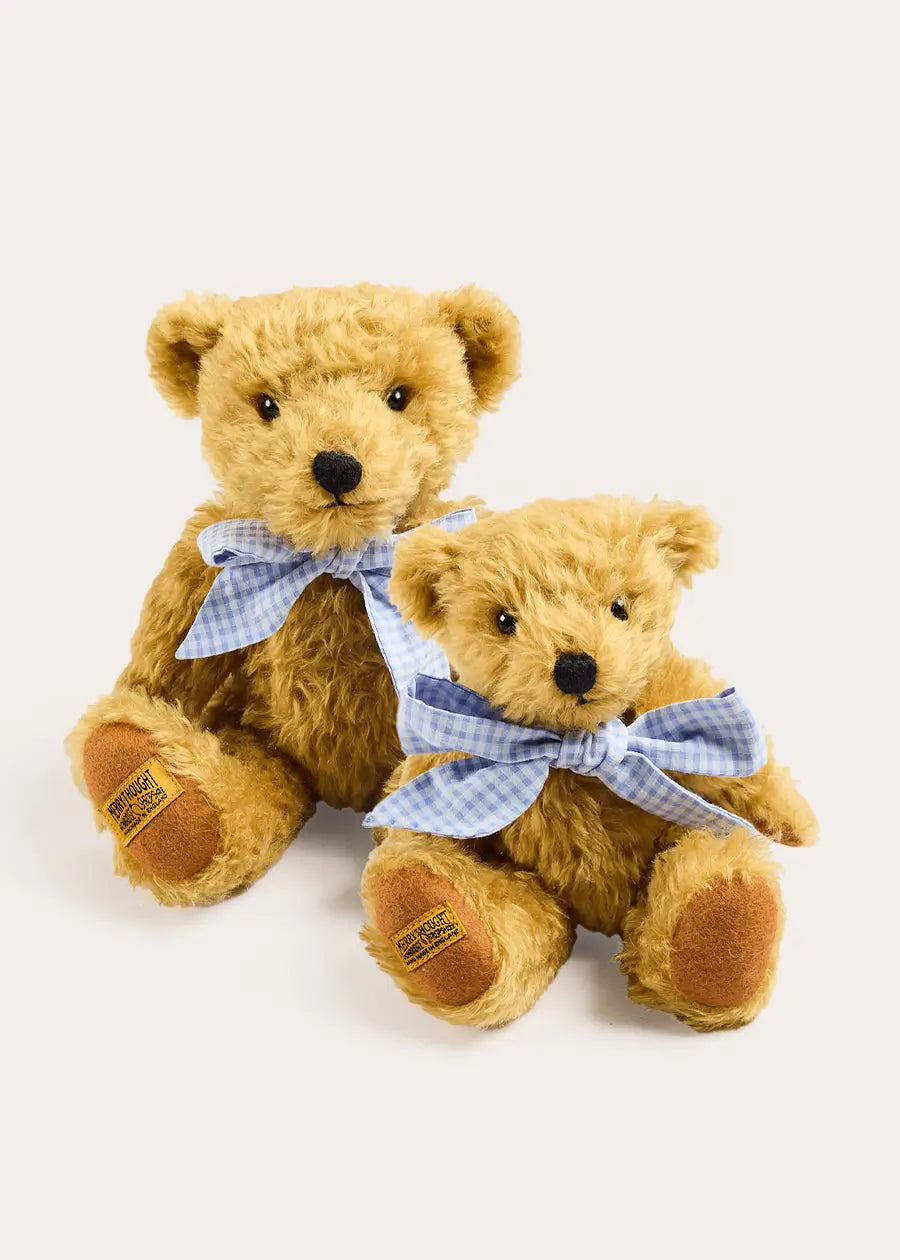 Limited Edition Merrythought & Pepa Teddy Bear with Beauchamp Gingham Bow in Blue (S-M) TOYS from Pepa London US