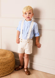 Brompton Striped Shorts With Braces in Beige (12mths-4yrs)
