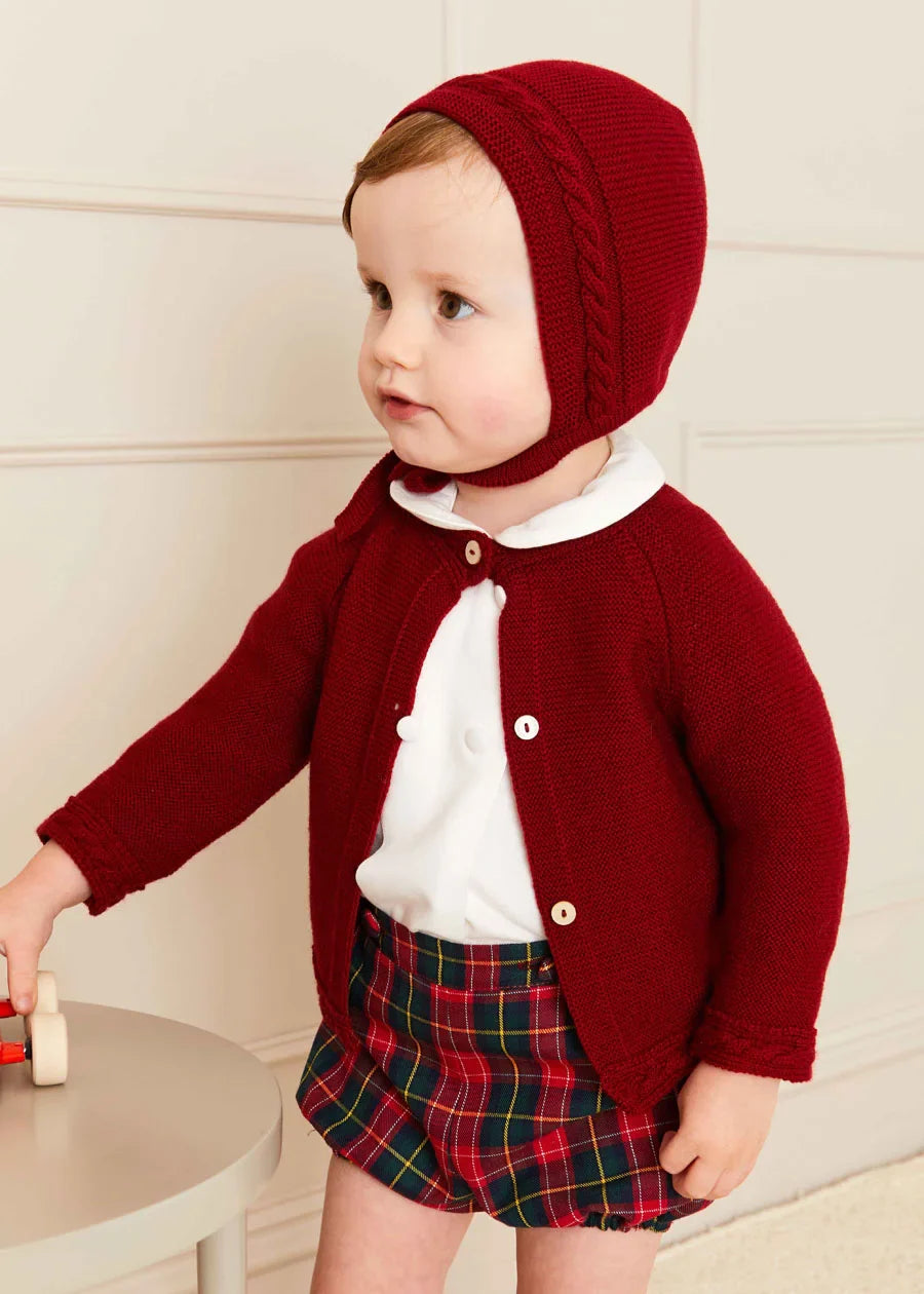 Contrast Trim 3 Button Cardigan in Red (3-18mths) Knitwear from Pepa London US