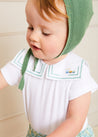 Train Embroidery Statement Collar Short Sleeve Bodysuit in Green (3mths-2yrs) Tops & Bodysuits from Pepa London US
