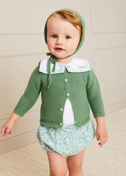 Train Embroidery Statement Collar Short Sleeve Bodysuit in Green (3mths-2yrs) Tops & Bodysuits from Pepa London US